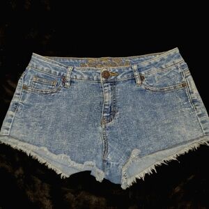 Wax Jean Blue Distressed Jean Shorts with Frayed Hem